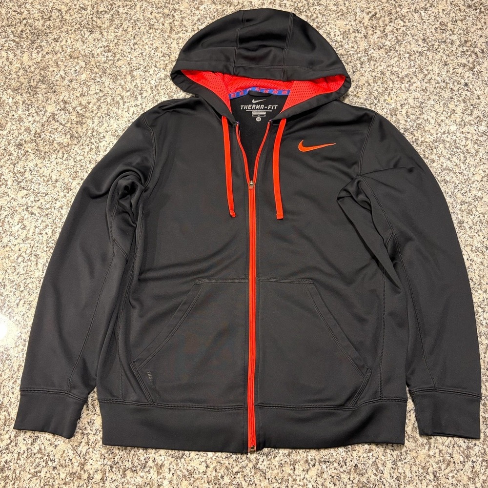 Nike Therma-FIT Full Zip Hoodie Mens Medium Black Orange Red Athletic Jacket⁠
